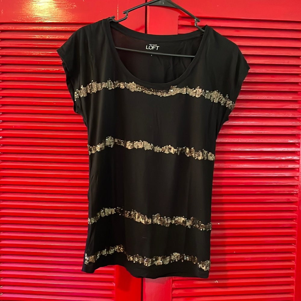 Ann Taylor Loft dressy sequin black tee shirt SM S small NWOT